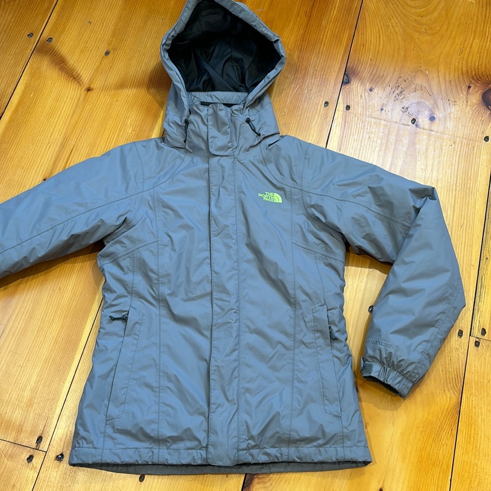 • NORTH FACE TNF S 3-in-1 Gray/Lime Insulated Hyvent Ski Snow Jacket Hood